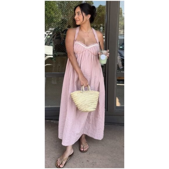FREE PEOPLE Poppy Cotton Seersucker Midi Dress in Sweet Nothings Size X-Small - Picture 1 of 8
